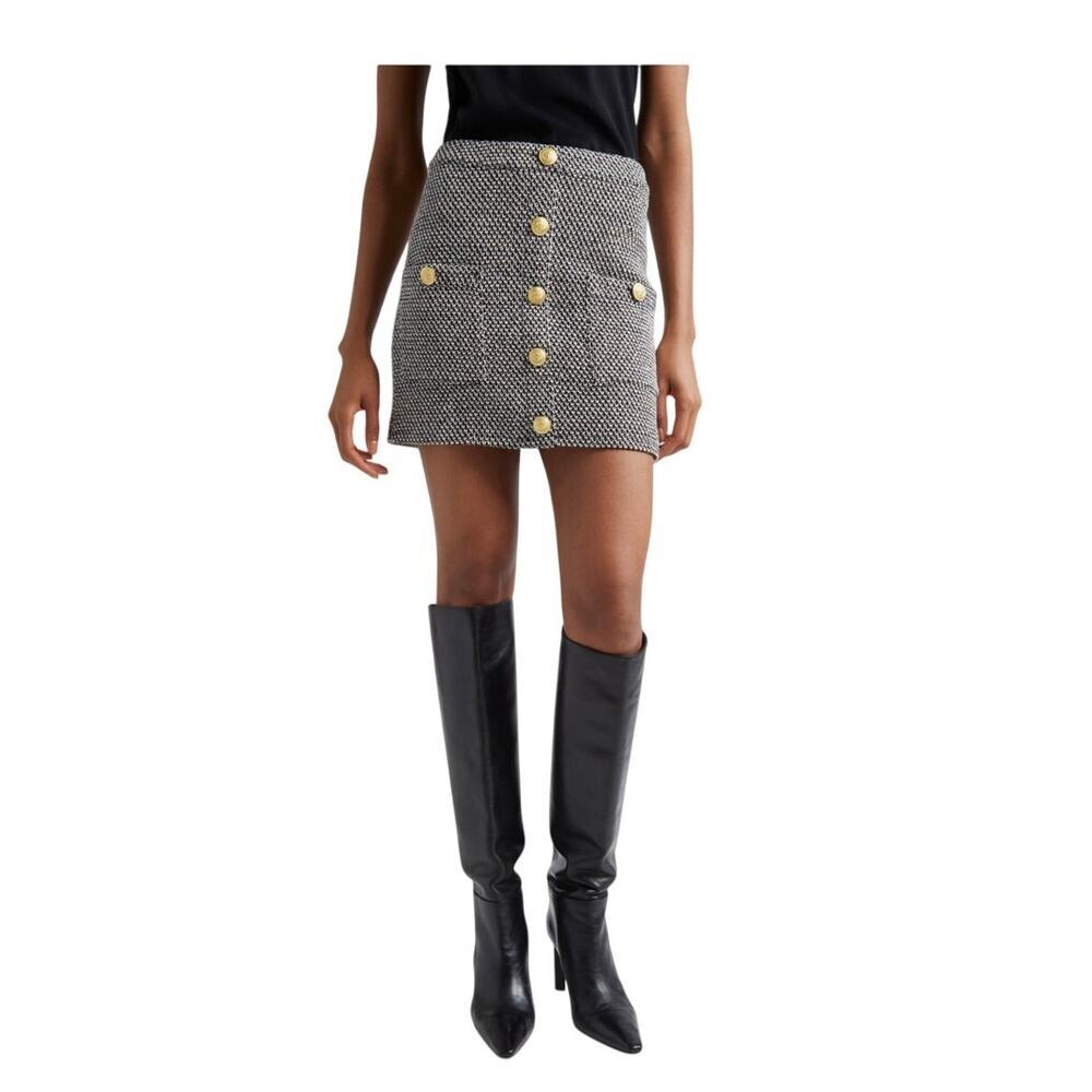 L'agence Zander Button Front Tweed Black White Mini Skirt 8